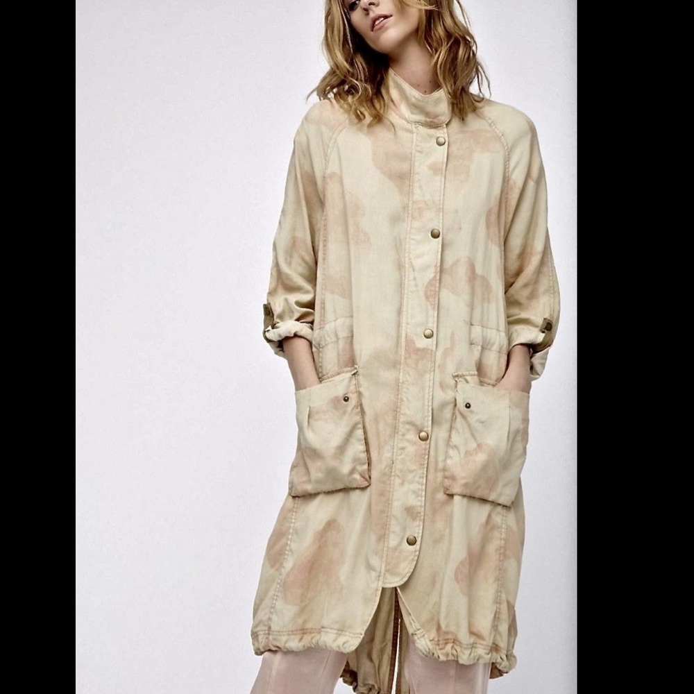Free People tan nude Tie Dye Oversized  Duster S - Picture 2 of 4